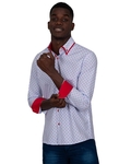 Luxury Collar Contrast and Cuff Insert Printed Long Sleeved Double Collar Mens Shirt SL 6817 - Thumbnail