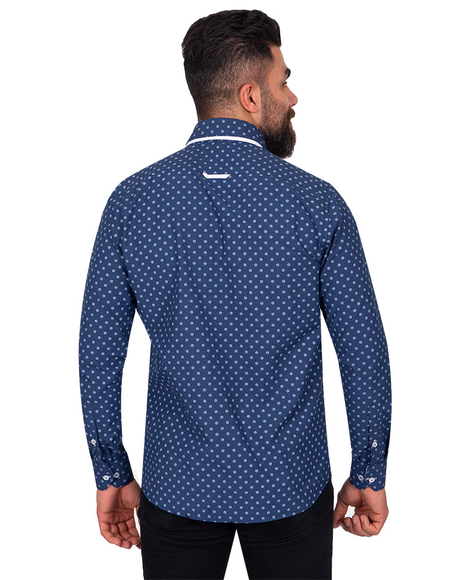 Luxury Collar Contrast and Cuff Insert Printed Long Sleeved Double Collar Mens Shirt SL 6817