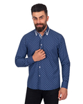 Luxury Collar Contrast and Cuff Insert Printed Long Sleeved Double Collar Mens Shirt SL 6817 - Thumbnail