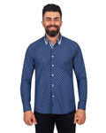 Luxury Collar Contrast and Cuff Insert Printed Long Sleeved Double Collar Mens Shirt SL 6817 - Thumbnail