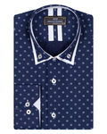 Luxury Collar Contrast and Cuff Insert Printed Long Sleeved Double Collar Mens Shirt SL 6817 - Thumbnail