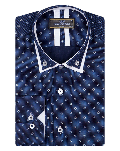 Luxury Collar Contrast and Cuff Insert Printed Long Sleeved Double Collar Mens Shirt SL 6817