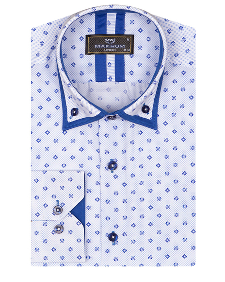 Luxury Collar Contrast and Cuff Insert Printed Long Sleeved Double Collar Mens Shirt SL 6817