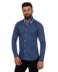 Luxury Collar Contrast and Cuff Printed Long Sleeved Mens Double Collar Shirt SL 6818 - Thumbnail