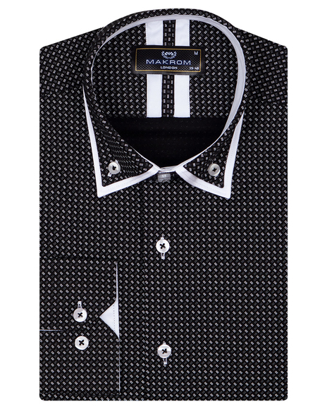 Luxury Collar Contrast and Cuff Printed Long Sleeved Mens Double Collar Shirt SL 6818