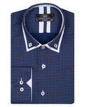 Luxury Collar Contrast and Cuff Printed Long Sleeved Mens Double Collar Shirt SL 6818 - Thumbnail