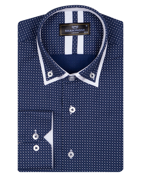 Luxury Collar Contrast and Cuff Printed Long Sleeved Mens Double Collar Shirt SL 6818