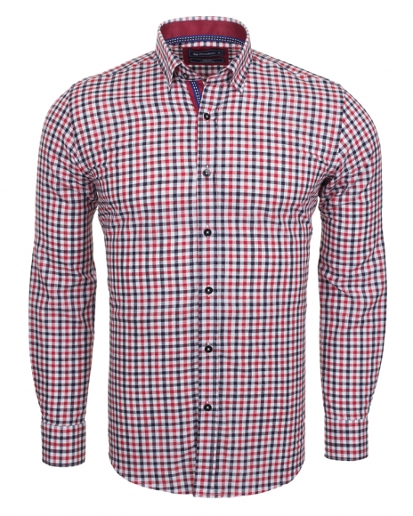 Oscar Banks - Luxury Cotton Check Classical Long Sleeved Mens Shirt SL 5849 (Thumbnail - )