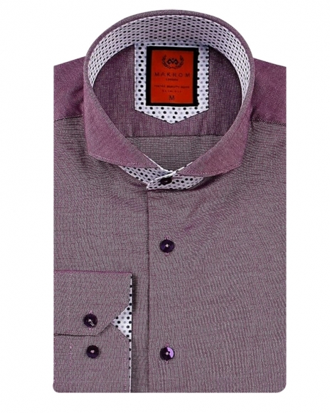 MAKROM - Luxury Cutaway Plain Long Sleeved Shirt with Inside Details SL 5953 (Thumbnail - )