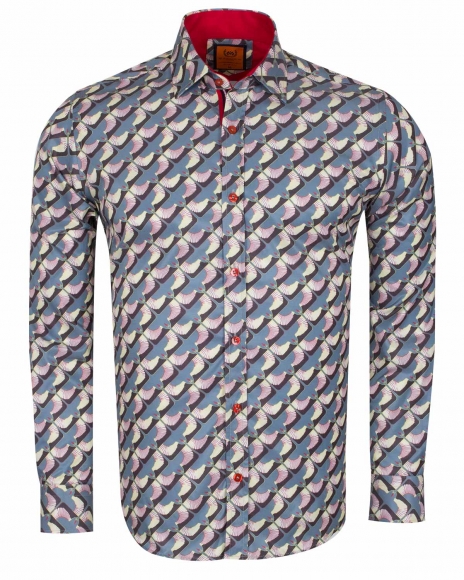 MAKROM - Luxury Dark Gray Printed Long Sleeved Mens Shirt SL 6614