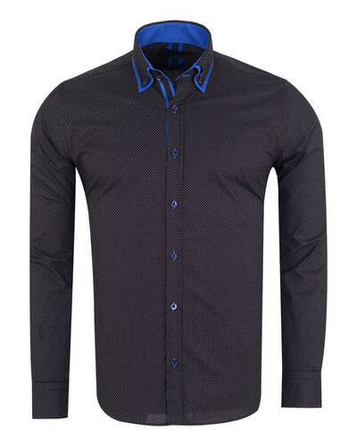 MAKROM - Luxury Dots and Patterns Printed Double Collar Mens Shirt SL 7074