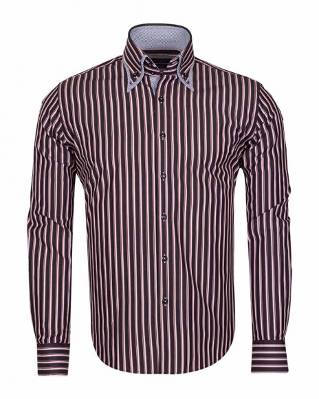 MAKROM - Luxury Double Collar Long Sleeved Striped Mens Shirt SL 5187