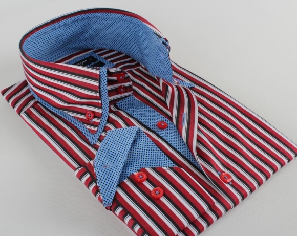 MAKROM - Luxury Double Collar Long Sleeved Striped Mens Shirt SL 5187 (Thumbnail - )