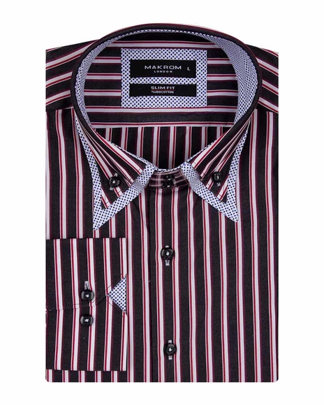 MAKROM - Luxury Double Collar Long Sleeved Striped Mens Shirt SL 5187 (1)