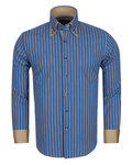 Luxury Double Collar Long Sleeved Striped Mens Shirt SL 5187 - Thumbnail