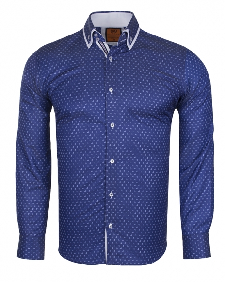 MAKROM - Luxury Double Collar Pale Dot Print Long Sleeved Mens Shirt SL 6549