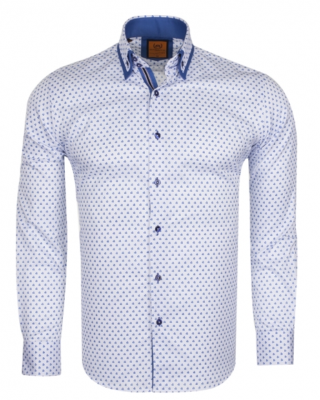 MAKROM - Luxury Double Collar Pale Dot Print Long Sleeved Mens Shirt SL 6549 (Thumbnail - )