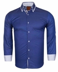 Luxury Double Collar Pale Dot Print Long Sleeved Mens Shirt SL 6549 - Thumbnail