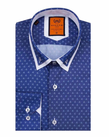 MAKROM - Luxury Double Collar Pale Dot Print Long Sleeved Mens Shirt SL 6549 (1)