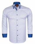 Luxury Double Collar Pale Dot Print Long Sleeved Mens Shirt SL 6549 - Thumbnail