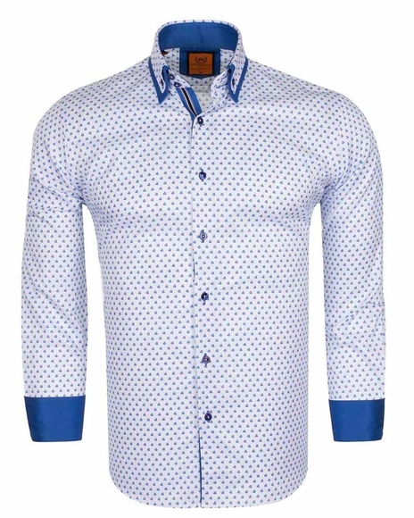 Luxury Double Collar Pale Dot Print Long Sleeved Mens Shirt SL 6549