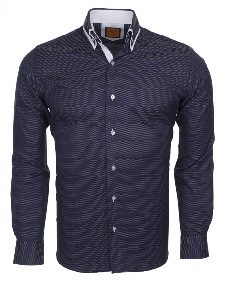 MAKROM - Luxury Double Collar Plain Long Sleeved Mens Shirt with Inside Details SL 5514