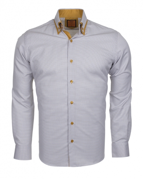 MAKROM - Luxury Double Collar Plain Long Sleeved Mens Shirt with Inside Details SL 5514 (Thumbnail - )