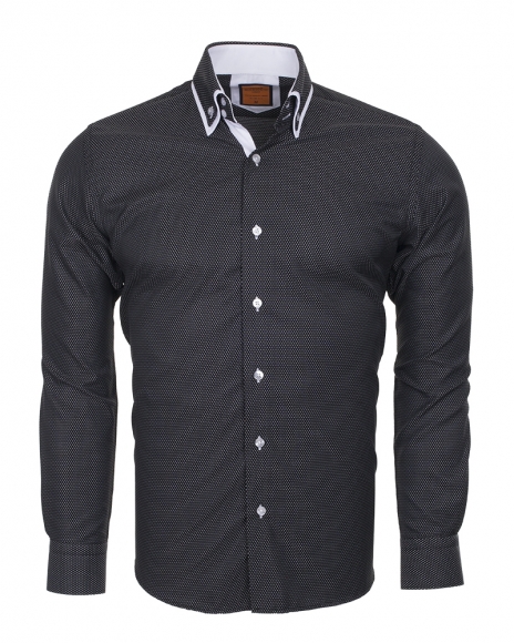 Luxury Double Collar Plain Long Sleeved Mens Shirt with Inside Details SL 5514