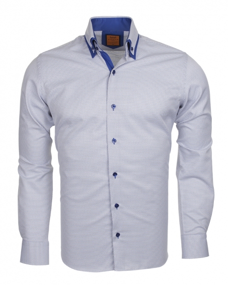 MAKROM - Luxury Double Collar Plain Long Sleeved Mens Shirt with Inside Details SL 5514 (Thumbnail - )