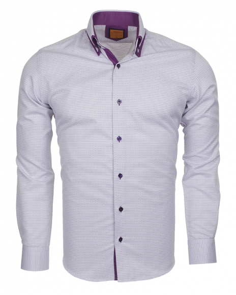 Luxury Double Collar Plain Long Sleeved Mens Shirt with Inside Details SL 5514