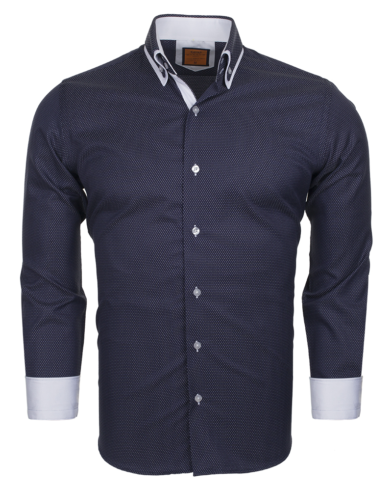 Luxury Double Collar Plain Long Sleeved Mens Shirt with Inside Details ...