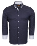 Luxury Double Collar Plain Long Sleeved Mens Shirt with Inside Details SL 5514 - Thumbnail