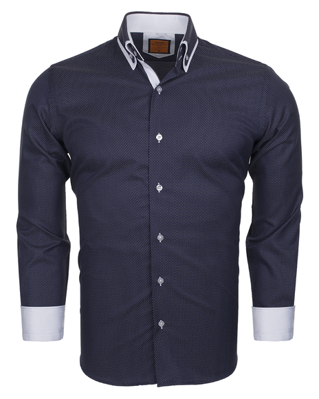 Luxury Double Collar Plain Long Sleeved Mens Shirt with Inside Details SL 5514