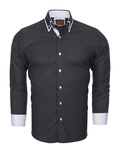 Luxury Double Collar Plain Long Sleeved Mens Shirt with Inside Details SL 5514 - Thumbnail