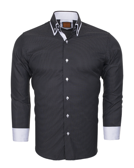 Luxury Double Collar Plain Long Sleeved Mens Shirt with Inside Details SL 5514