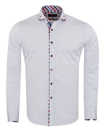 Oscar Banks - Luxury Double Collar Plain Long Sleeved Mens Shirt with Inside Details SL 7009