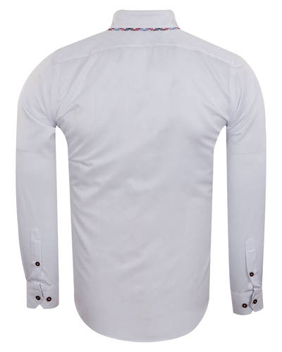 Luxury Double Collar Plain Long Sleeved Mens Shirt with Inside Details SL 7009