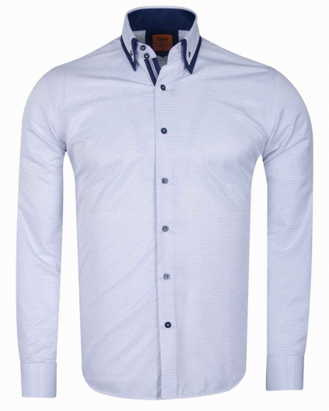 MAKROM - Luxury Double Collar Plain Thin Polka Dots Long Sleeved Mens Shirt SL 6627 (Thumbnail - )
