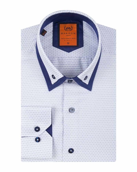 MAKROM - Luxury Double Collar Plain Thin Polka Dots Long Sleeved Mens Shirt SL 6627 (1)