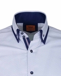 Luxury Double Collar Plain Thin Polka Dots Long Sleeved Mens Shirt SL 6627 - Thumbnail