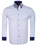 Luxury Double Collar Plain Thin Polka Dots Long Sleeved Mens Shirt SL 6627 - Thumbnail