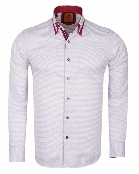 MAKROM - Luxury Double Collar Plain Thin Polka Dots Long Sleeved Mens Shirt SL 6627 (Thumbnail - )