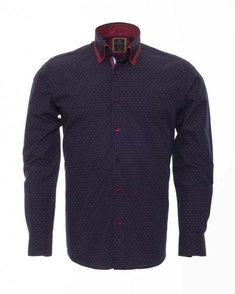 MAKROM - Luxury Double Collar Polka Dot Printed Long Sleeved Mens Shirt SL 6352 (Thumbnail - )