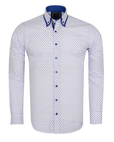 MAKROM - Luxury Double Collar Polka Dot Printed Long Sleeved Mens Shirt SL 6352