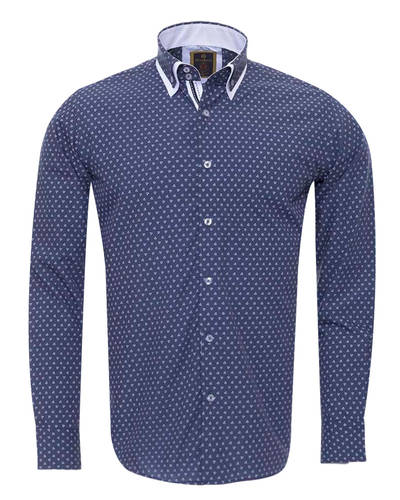 MAKROM - Luxury Double Collar Polka Dot Printed Long Sleeved Mens Shirt SL 6352 (Thumbnail - )