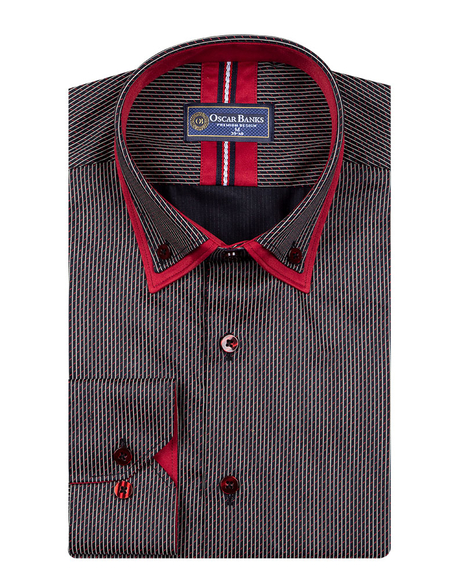 Oscar Banks - Luxury Double Collar Striped Mens Long Sleeved Mens Shirt SL 6741 (1)