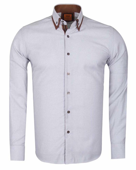 MAKROM - Luxury Double Collar Textured Long Sleeved Mens Shirt SL 6616 (Thumbnail - )