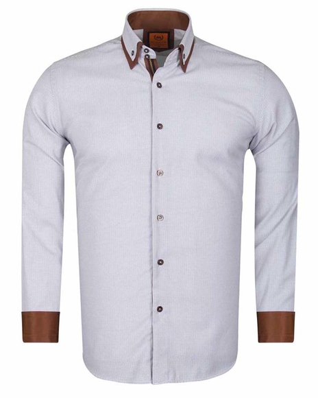 Luxury Double Collar Textured Long Sleeved Mens Shirt SL 6616