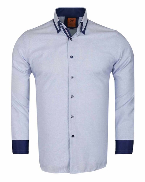 Luxury Double Collar Textured Long Sleeved Mens Shirt SL 6616