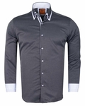 Luxury Double Collar Textured Long Sleeved Mens Shirt SL 6616 - Thumbnail